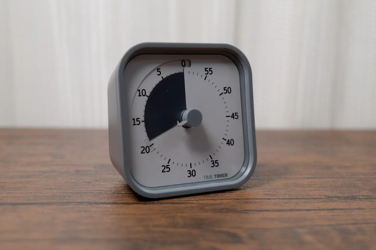 Time Timerの文字盤を接写し、残り時間を約20分に設定した状態