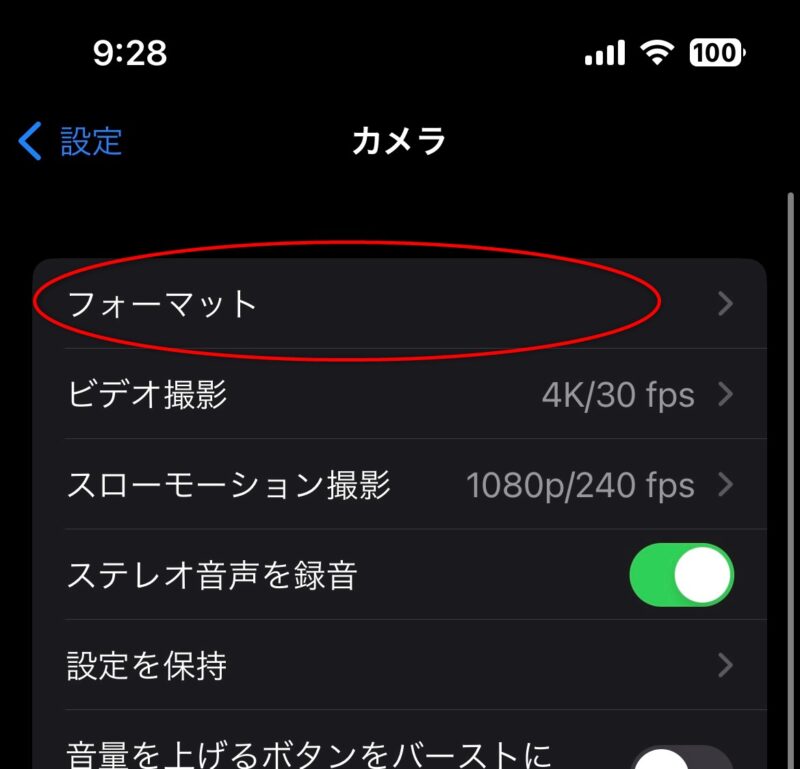 フォーマットを選択して移動します。